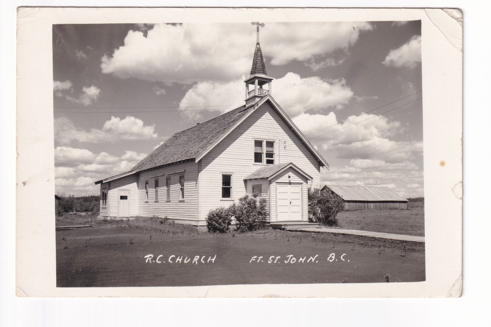 Postcard RPPC Fort St. John B.C. R.C. Church Yukon to Bruges Belgium 1948 run