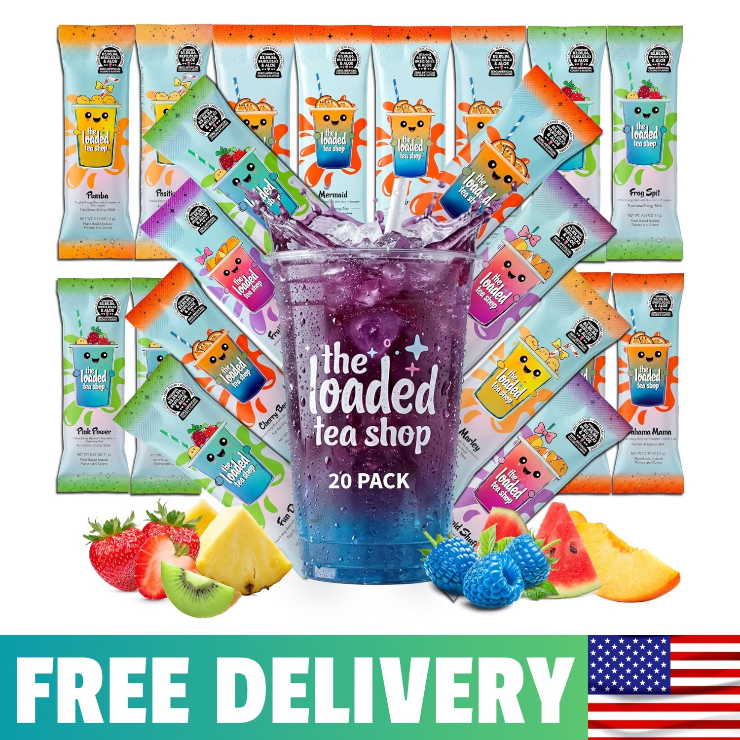 The Loaded Tea Shop Energy Drink Mix Sticks, Variety 20 20 Pack, Multicolor The Loaded Tea Shop Energy Drink Mix Sticks, Variety 20 20 Pack, Multicolor