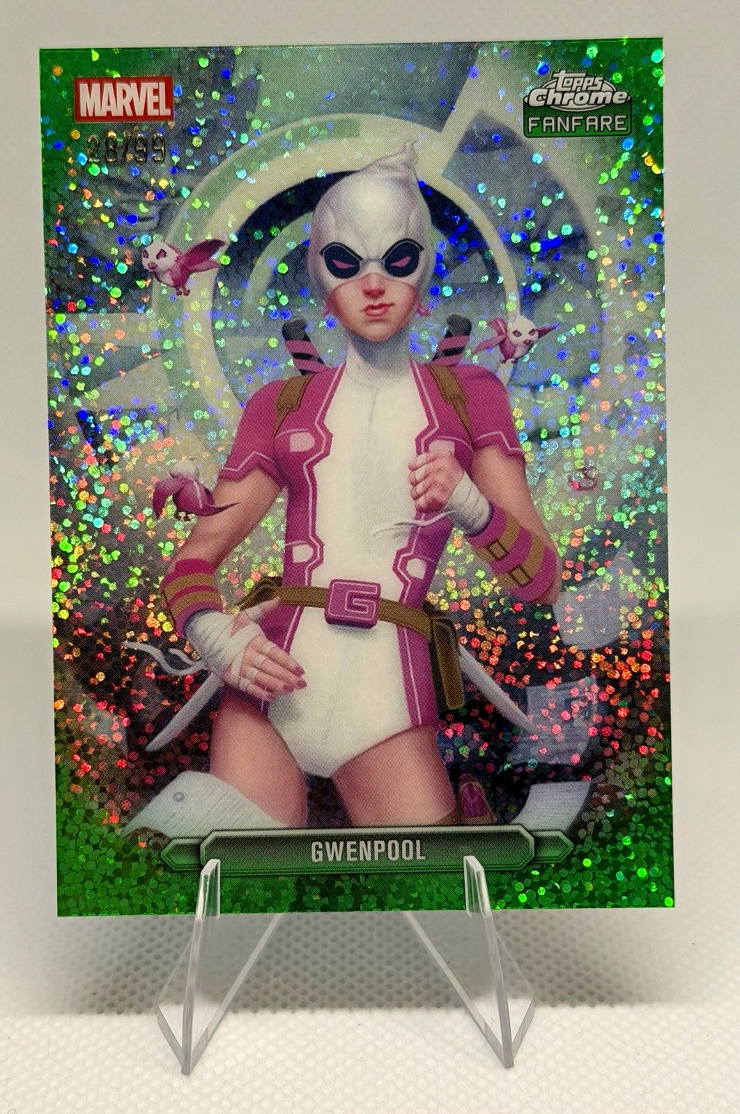 Topps 2026 Topps Chrome Marvel Comics Fanfare Gwenpool FF-18 28/99 Green Speckle Topps 2026 Topps Chrome Marvel Comics Fanfare Gwenpool FF-18 28/99 Green Speckle