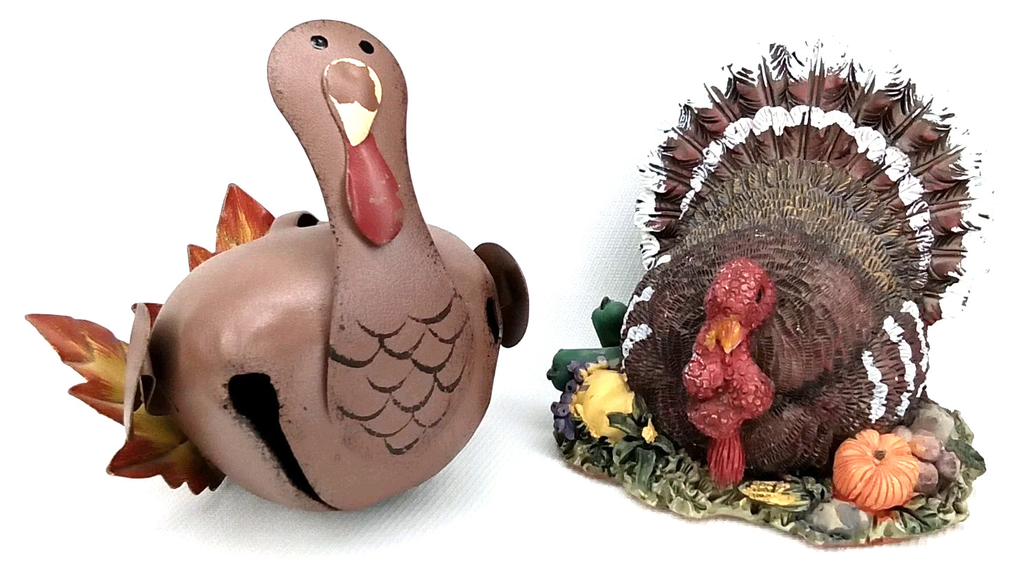 Vintage 1990s Greenbrier Thanksgiving Turkey Bell & Figurine 2 Piece Set