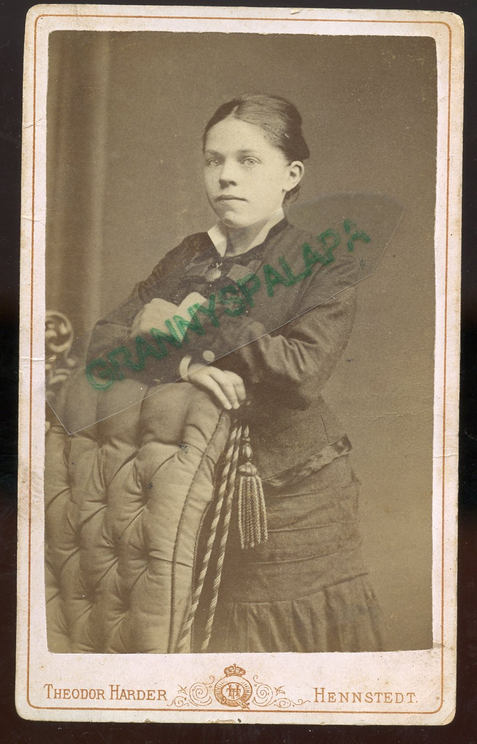 CDV Photo-Young Lady Standing Leaning on Chair - Foreign - Hennstedt CDV Photo-Young Lady Standing Leaning on Chair - Foreign - Hennstedt