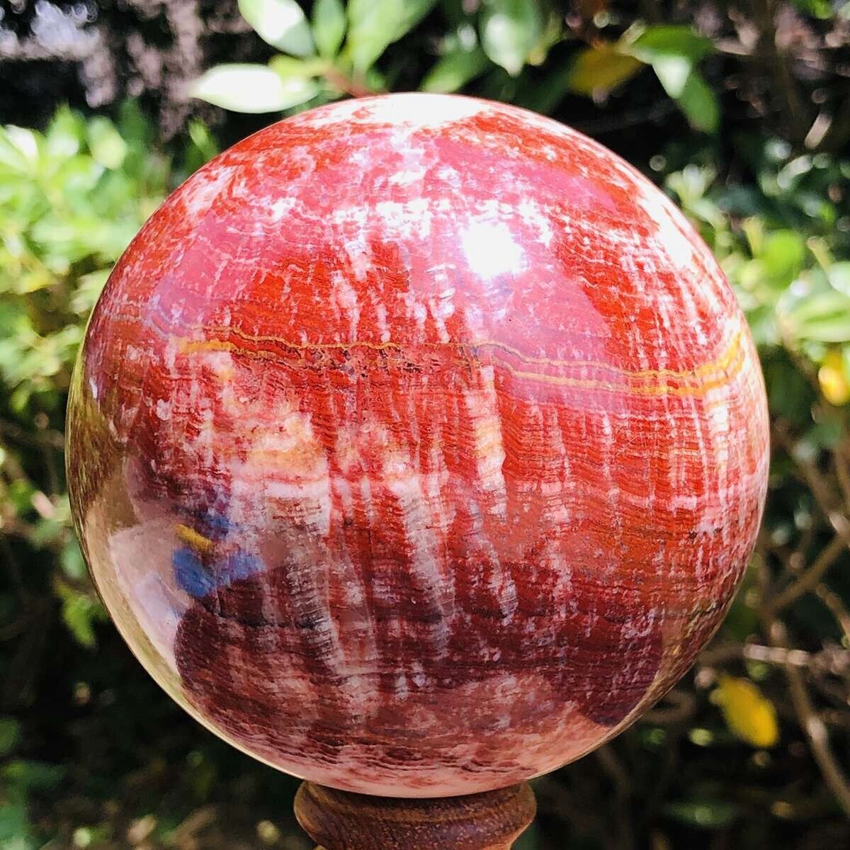 1270g Natural Red Stripe Pork Stone Crystal Quartz Sphere Ball Reiki Healing 756