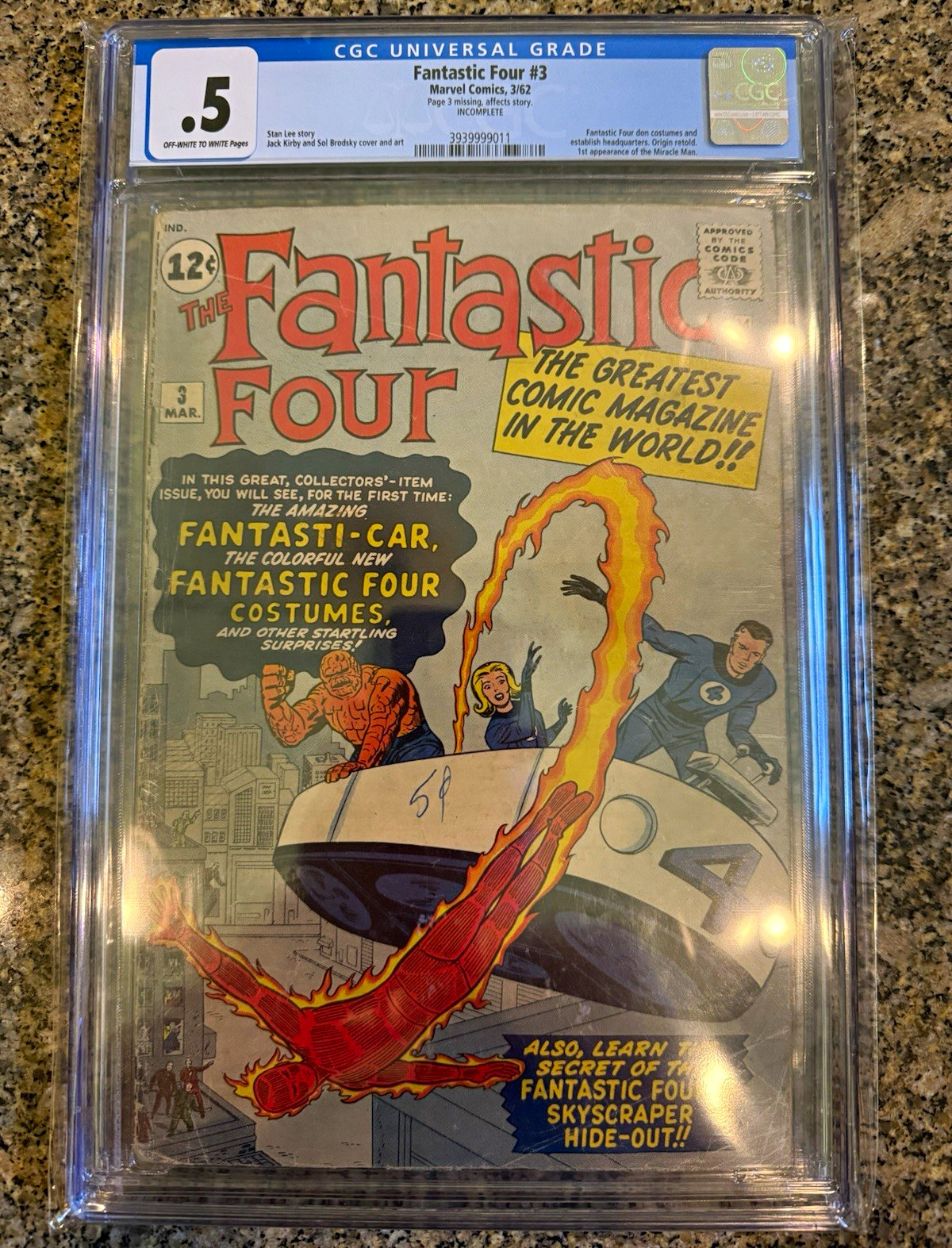 Fantastic Four #3 (1962) Marvel CGC 0.5 1st Costumes & F4 vehicle. LOOK AT AD
