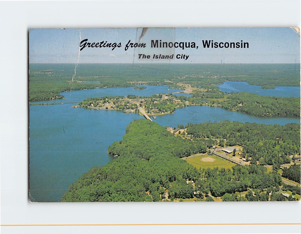 Postcard Aerial View of Minocqua Wisconsin the Island City USA
