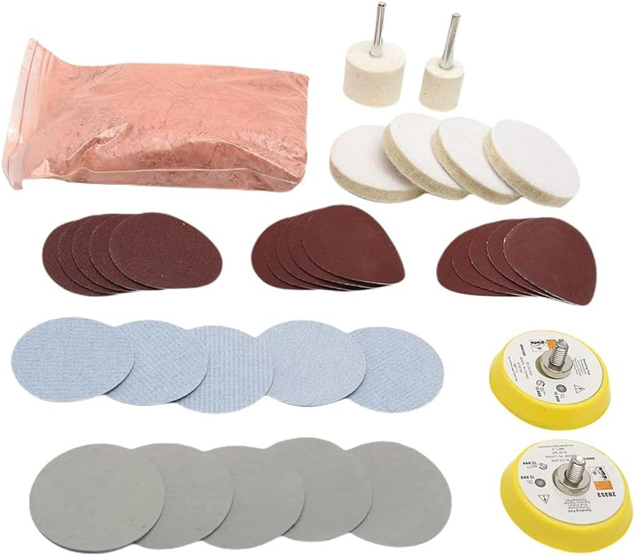 34 Piece Professional Glass Scratch Removal & Polishing Kit with Cerium Oxide C 34 Piece Professional Glass Scratch Removal & Polishing Kit with Cerium Oxide C