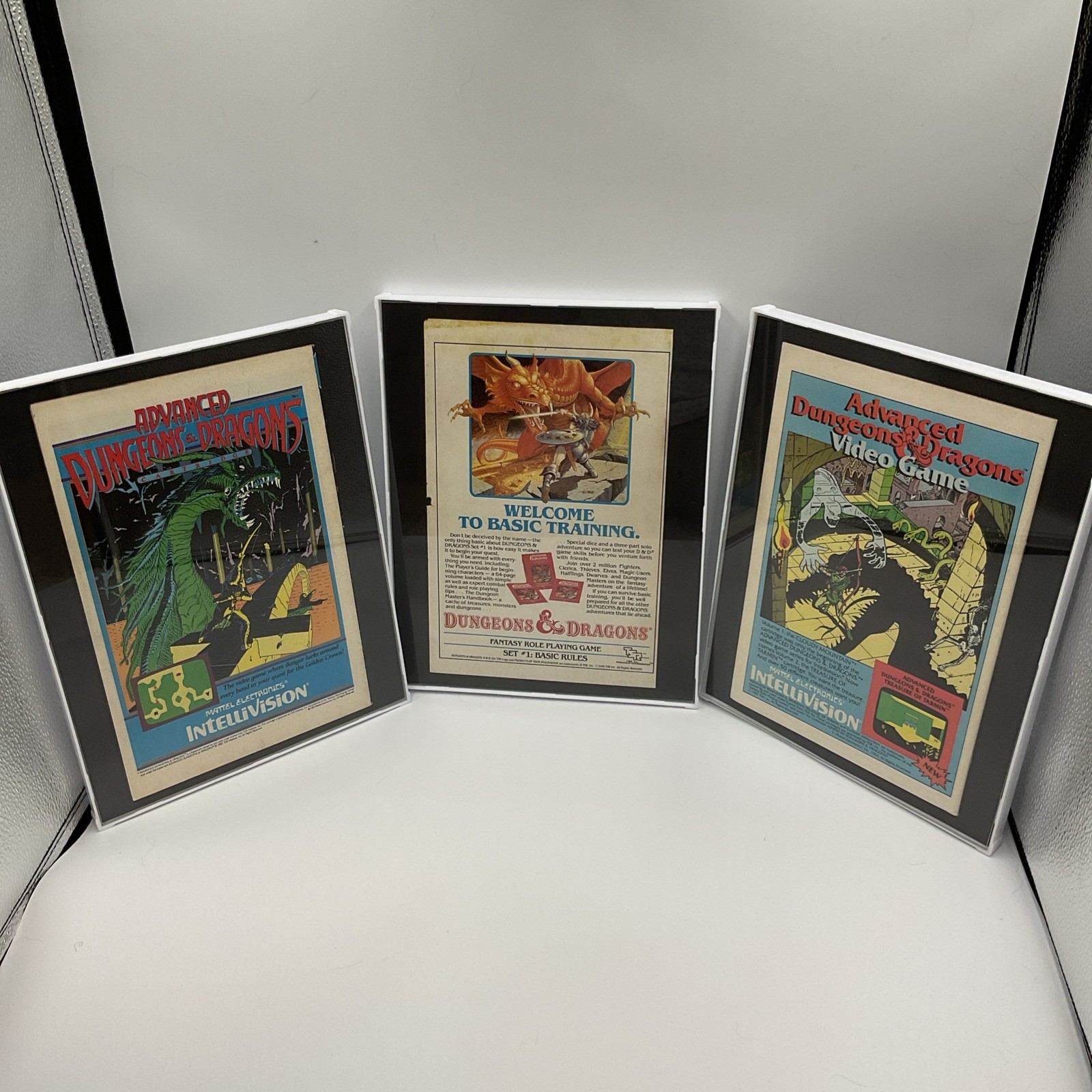 Vintage Dungeons & Dragons D&D Framed Ad Set of 3 Intellivision TSR 1980s Vintage Dungeons & Dragons D&D Framed Ad Set of 3 Intellivision TSR 1980s