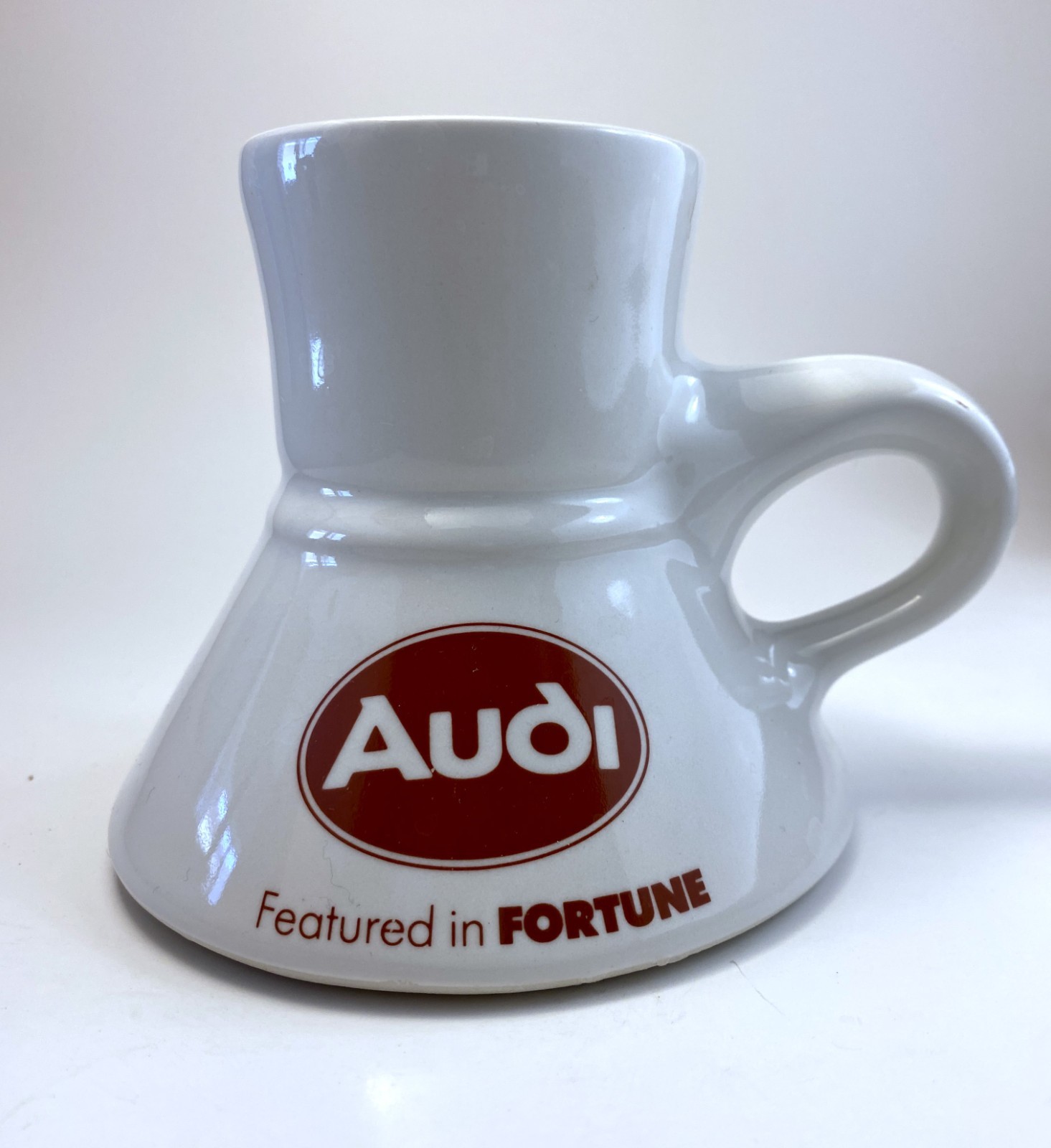 Vintage Audi Featured in Fortune Coffee Mug Red Oval Logo Ceramic Promo 4in