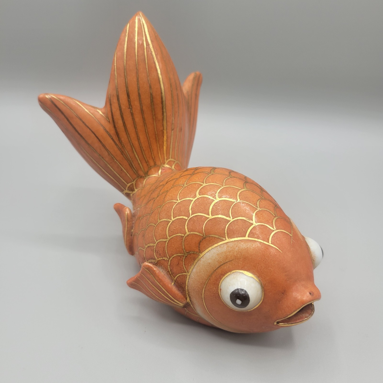 Vintage Japanese Kutani  Lucky Goldfish Ceramic Figurine With Gold Accent 