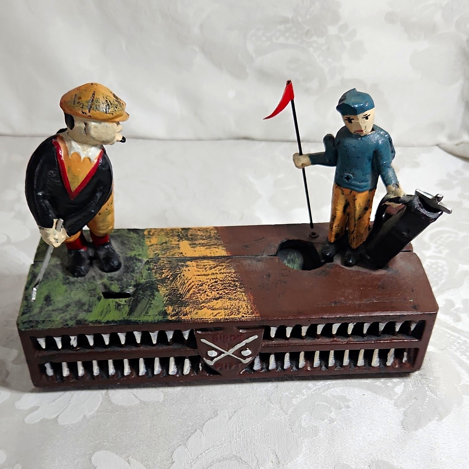 Vintage Golf Mechanical Cast Iron Coin Bank | Birdie Putter & Caddie Figurine Vintage Golf Mechanical Cast Iron Coin Bank | Birdie Putter & Caddie Figurine