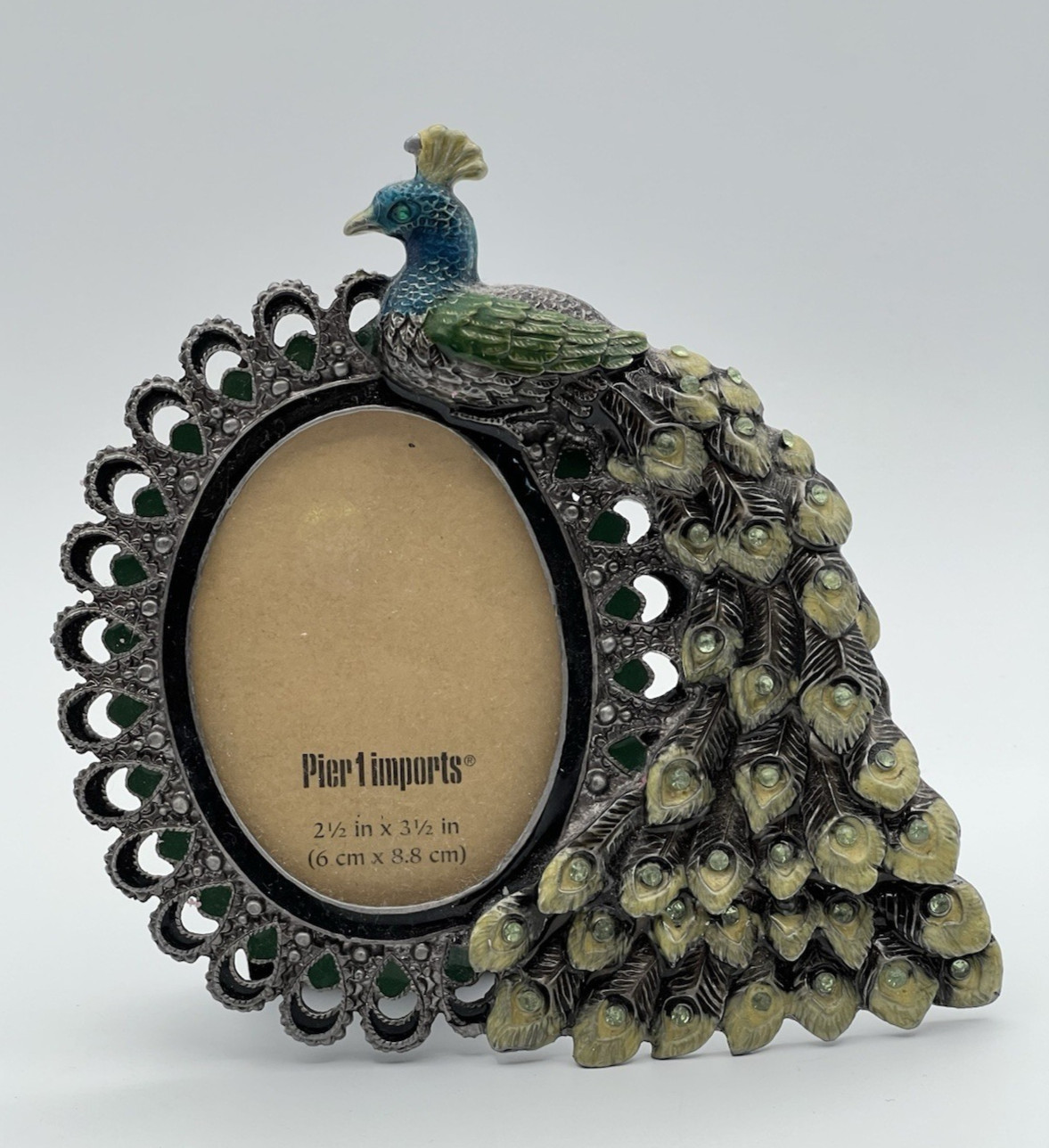 Pier 1 Peacock Picture Frame Jeweled Enamel Metal 2.5x3.5" Photo Pier 1 Peacock Picture Frame Jeweled Enamel Metal 2.5x3.5" Photo