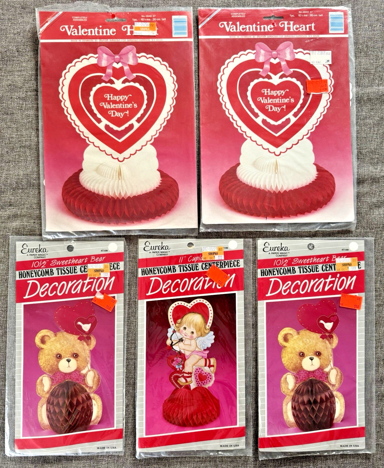 Vintage Valentine Honeycomb Centerpieces Tissue Lot of 5 Eureka Cupid Bear Heart Vintage Valentine Honeycomb Centerpieces Tissue Lot of 5 Eureka Cupid Bear Heart