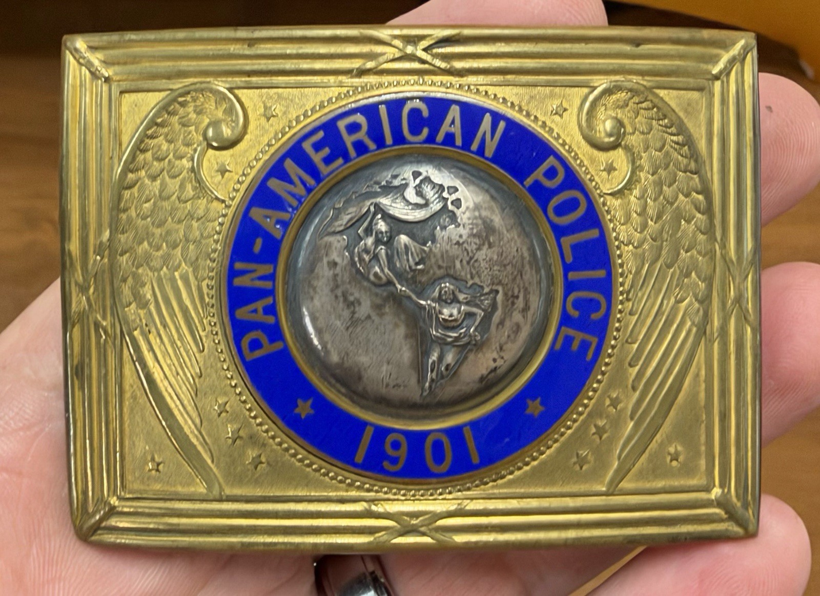 Pan American 1901 Buffalo NY Police Guard Belt Buckle Rare Enamel 