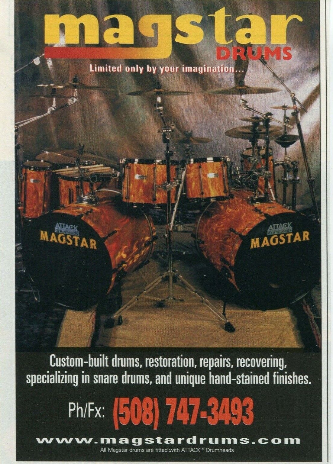 2002 small Print Ad of Magstar Custom Built Drums