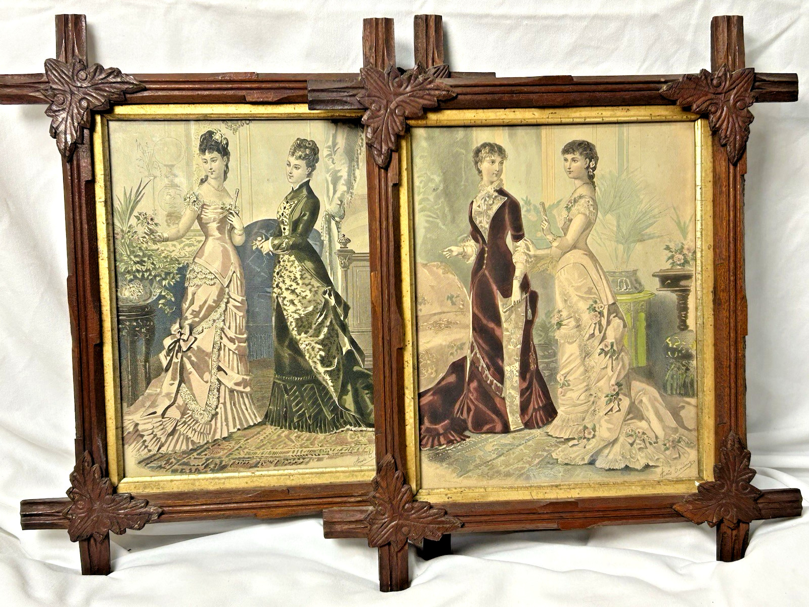 19th Century Anaïs Toudouze Inspired Lithograph and Frames Elegant Women Fashion 19th Century Anaïs Toudouze Inspired Lithograph and Frames Elegant Women Fashion