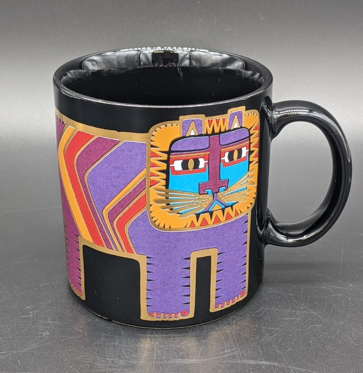 Laurel Burch Lion Tiger Coffee Mug Black Gold Foil Japan Laurel Burch Lion Tiger Coffee Mug Black Gold Foil Japan