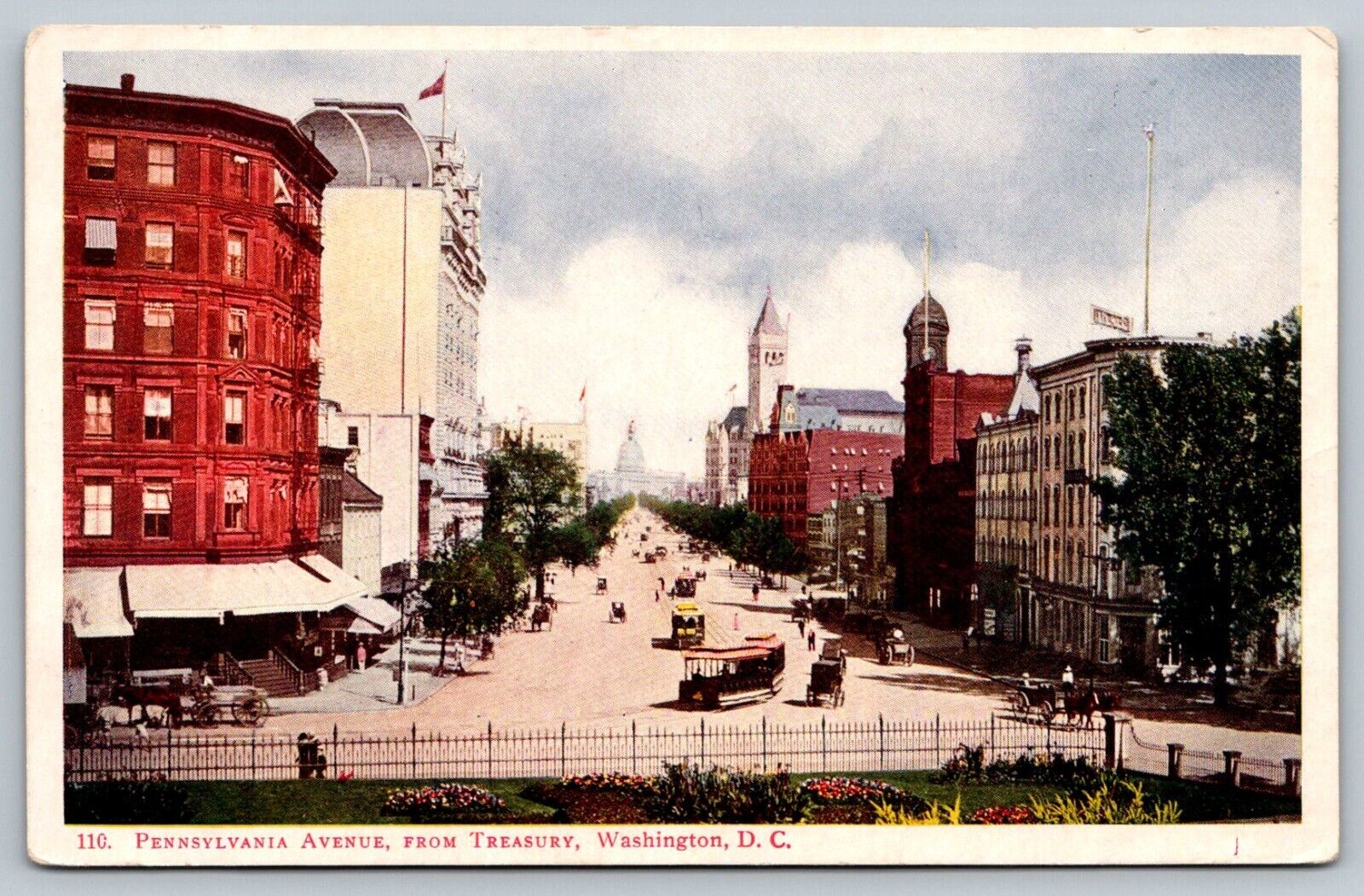 Postcard Washington D. C. c1905 Pennsylvania Avenue business district trolley