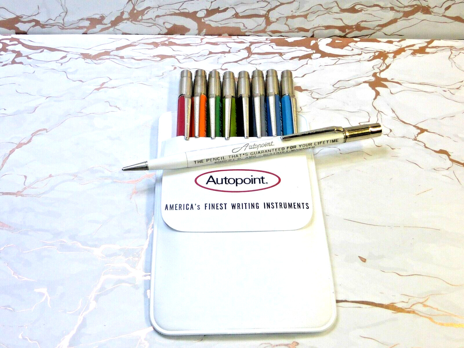 Vintage Lot: 9 AUTOPOINT Advertising Giveaway Mechanical Pencils-Circa 1971/1972