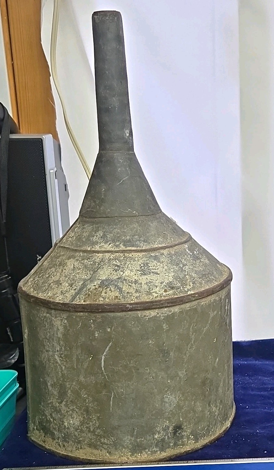Vintage Large Gray Metal Oil/Fluid Funnel, Gas & Oil Advertising Can Theme Vintage Large Gray Metal Oil/Fluid Funnel, Gas & Oil Advertising Can Theme