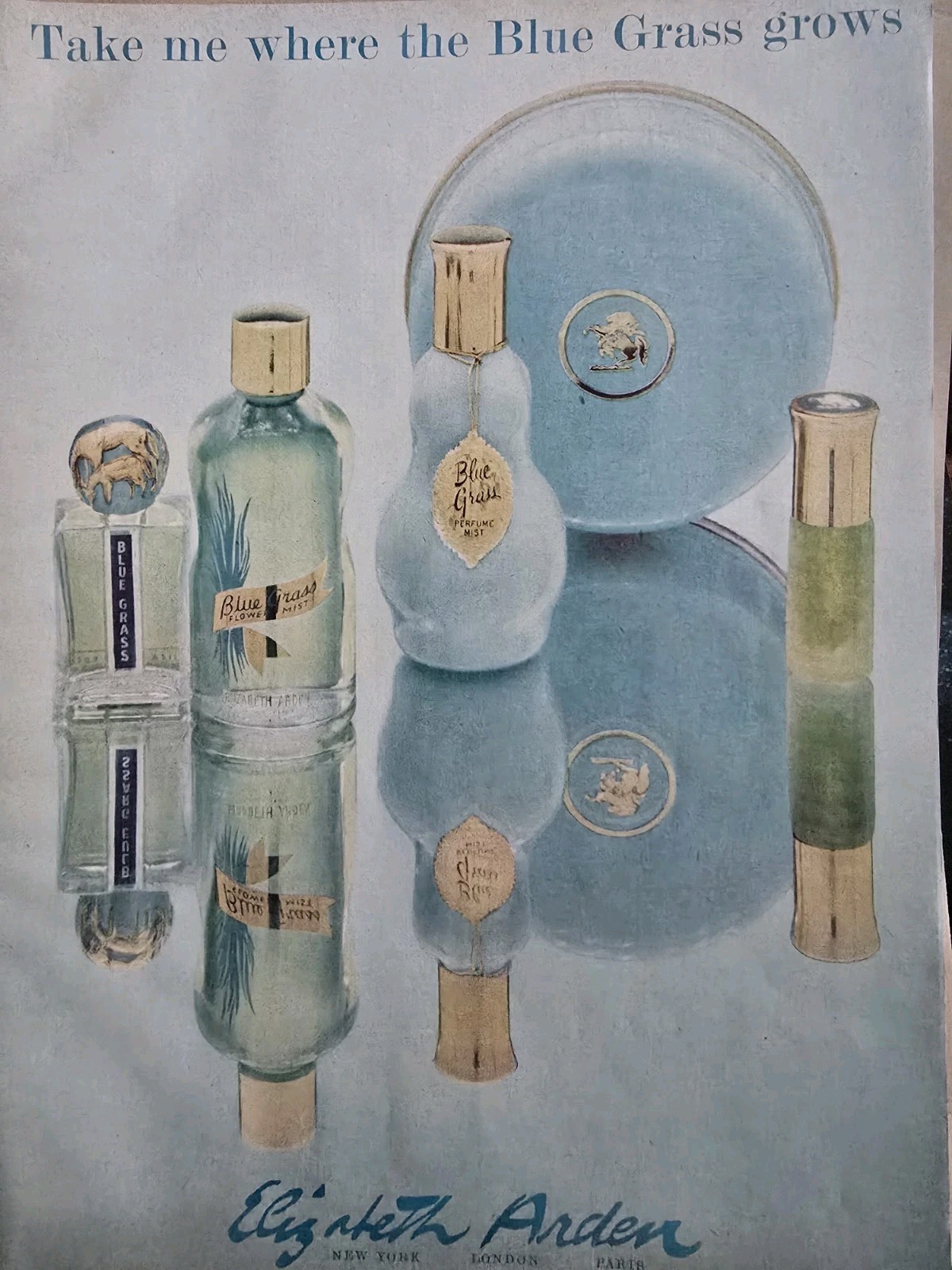 1961 Elizabeth Arden Blue Grass Perfume Bottles Powder Vintage ad 1961 Elizabeth Arden Blue Grass Perfume Bottles Powder Vintage ad