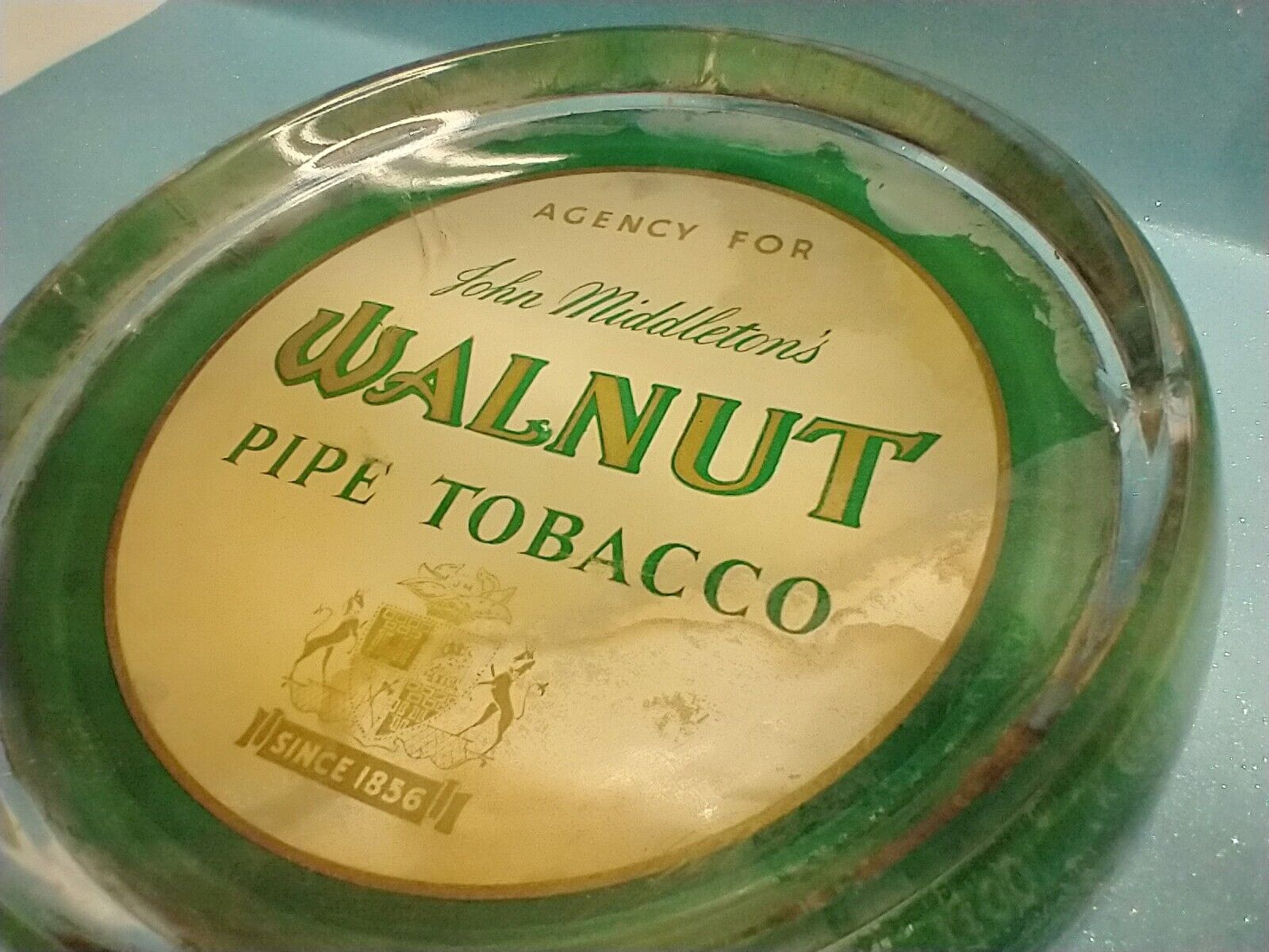 Vintage John Middleton\'s Walnut Pipe Tobacco glass ashtray