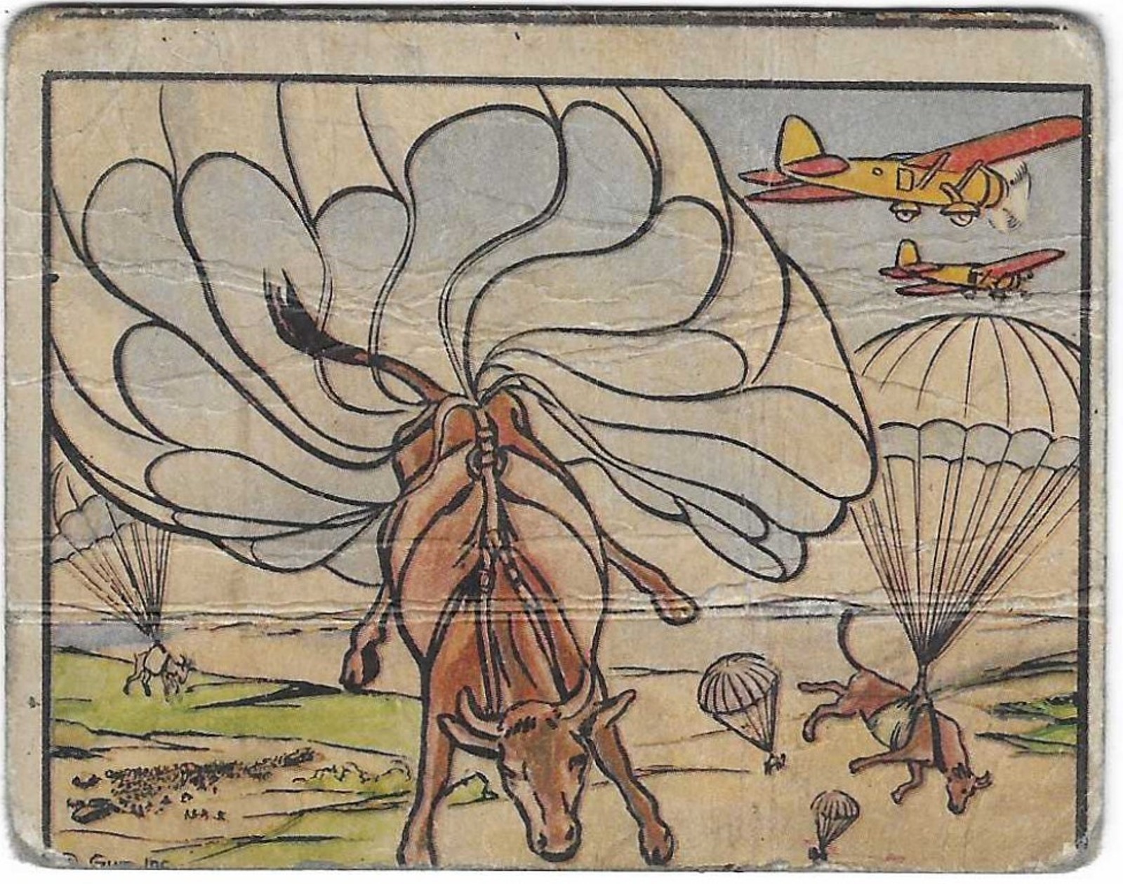 1938 GUM INC. HORRORS OF WAR #144 "MEAT ON-THE-HOOF DROPPED FROM THE SKY" 