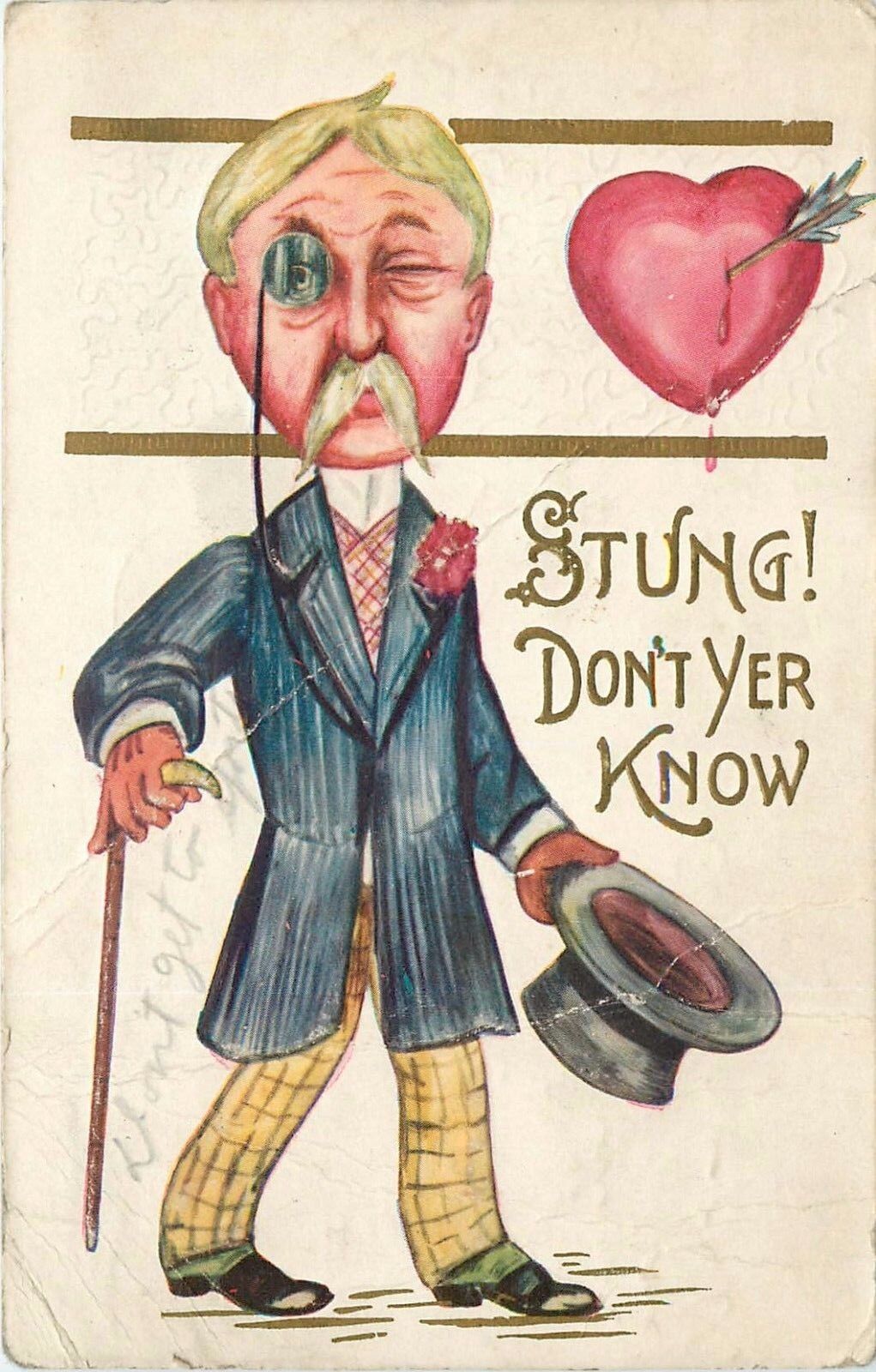 Valentine\'s Day Stung Don\'t Yer Know Postcard pm 1913