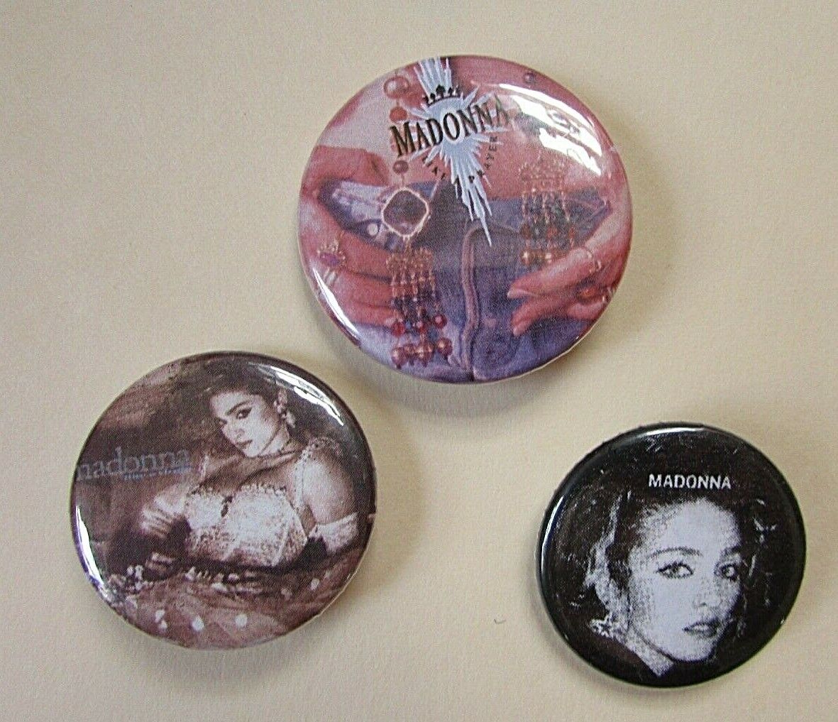 3 Madonna Pinbacks Button Pins Badges 1 Marked 2009 Boy Toy VGC