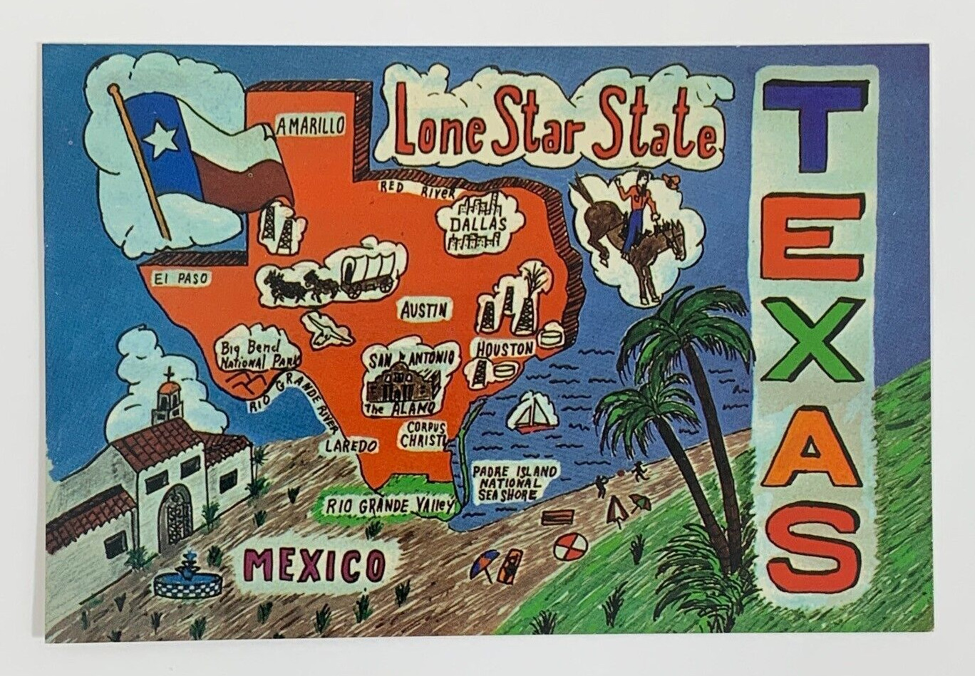 Greetings from Texas The Lone Star State Map Postcard Unposted