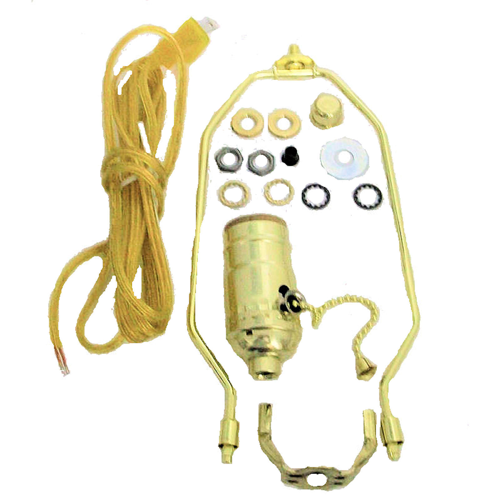 BRASS-PLATED LAMP PART KIT: 8\' GOLD CORD, PULL-CHAIN SOCKET, 9\