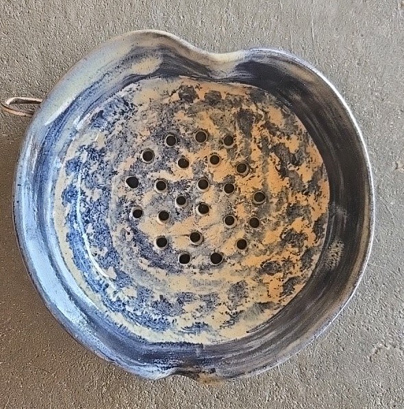 Handmade Strainer Fruit Berry Blue Bowl Stonware Colander Pottery Handmade Strainer Fruit Berry Blue Bowl Stonware Colander Pottery