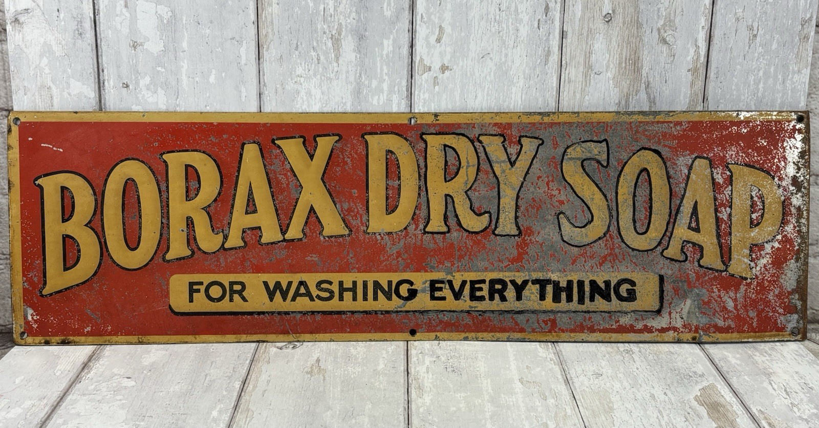 Vintage 1920s Borax Dry Soap Tin Litho Advertising Sign 24x7 Rare READ Vintage 1920s Borax Dry Soap Tin Litho Advertising Sign 24x7 Rare READ