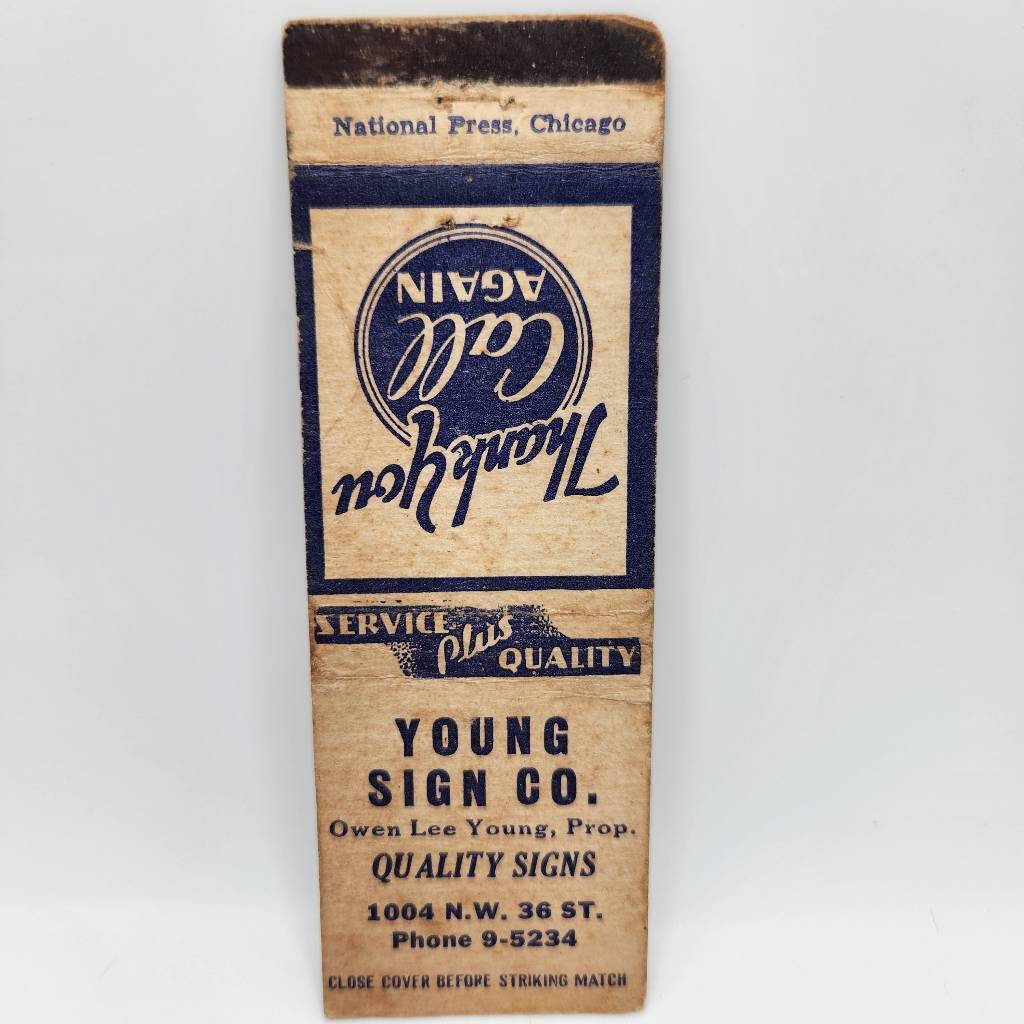 Vintage Matchbook Young Sign Co. 36th St. Chicago National Press 1940s Collectib