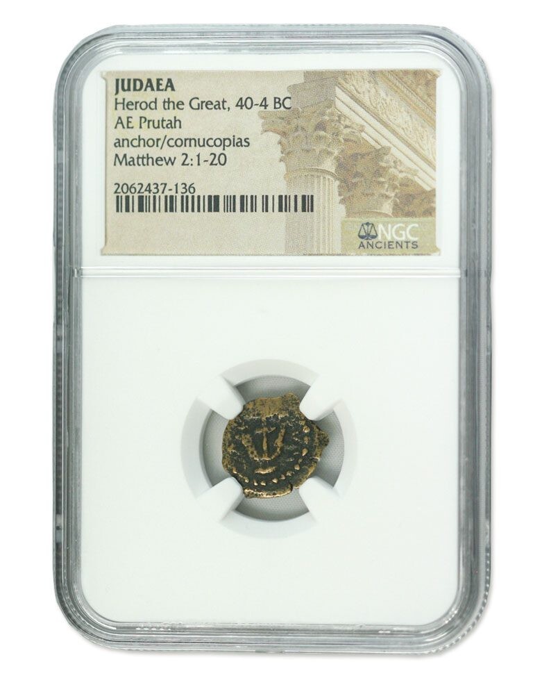 NGC King of Judaea AE Herod The Great (40-4 BC) Bronze Prutah High Grade NGC King of Judaea AE Herod The Great (40-4 BC) Bronze Prutah High Grade