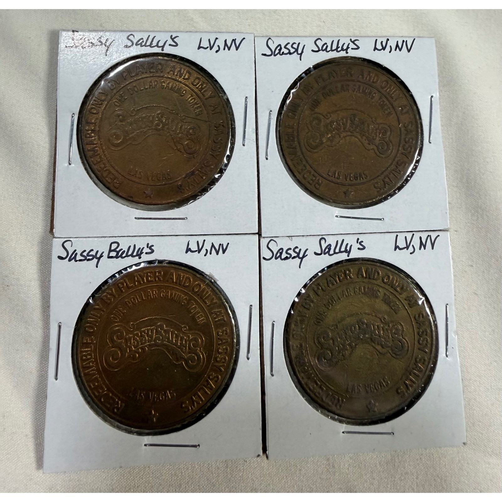 Lot of 4 Sassy Sally's Las Vegas $1 Gaming Tokens Casino Memorabilia LV NV