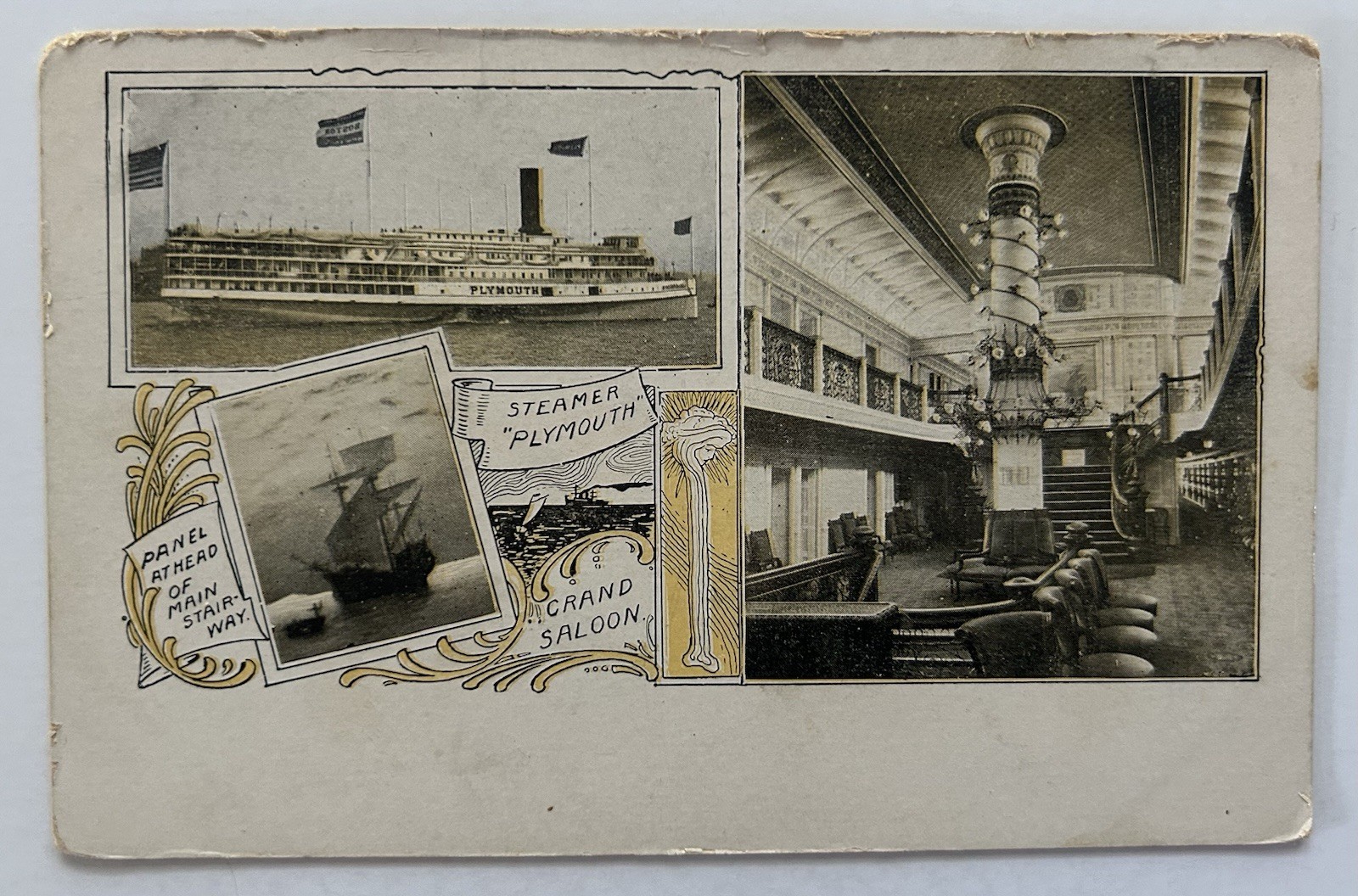 Steamer Plymouth Grand Saloon & Main Stairway Interior Ship Postcard A3 Steamer Plymouth Grand Saloon & Main Stairway Interior Ship Postcard A3