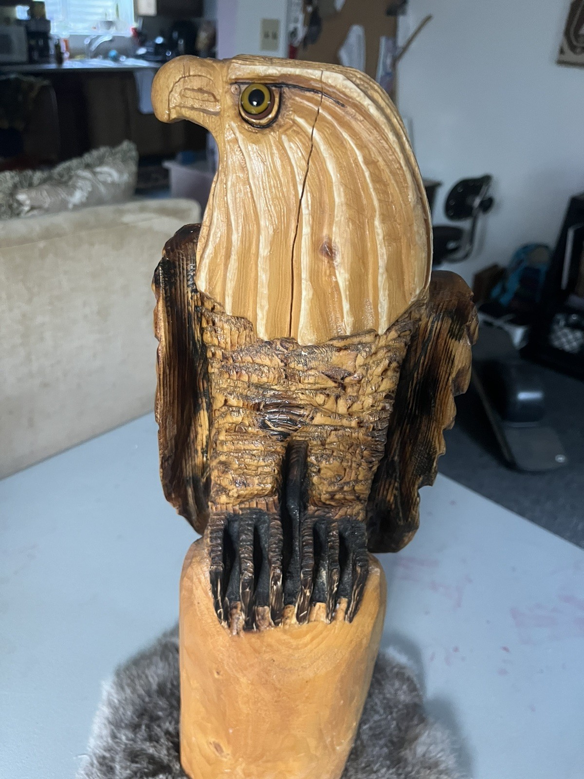XL “AMERICAN EAGLE” Full Wood Bald Eagle Realistic Glass Eye Art HAND CARVED XL “AMERICAN EAGLE” Full Wood Bald Eagle Realistic Glass Eye Art HAND CARVED