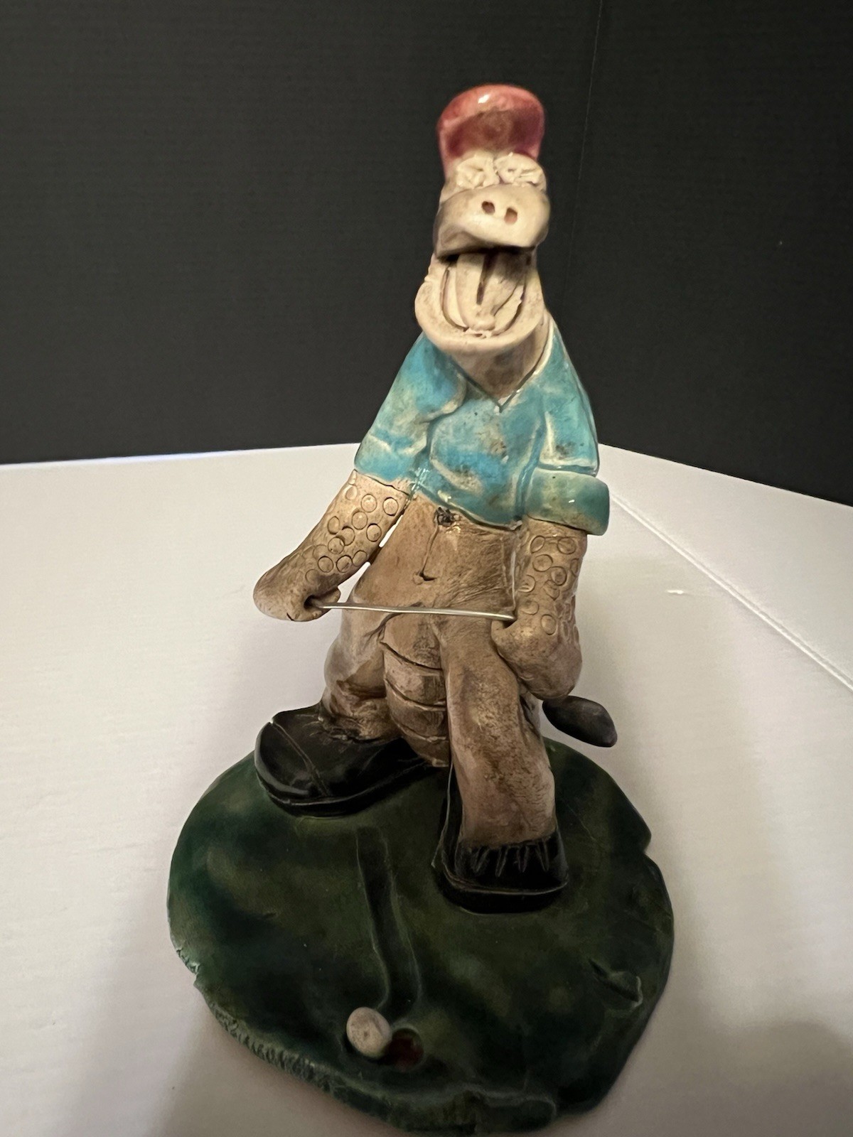 VTG 1992 Whimsical Ceramic Crocodile Alligator Golfer Figurine - Signed RM92 VTG 1992 Whimsical Ceramic Crocodile Alligator Golfer Figurine - Signed RM92
