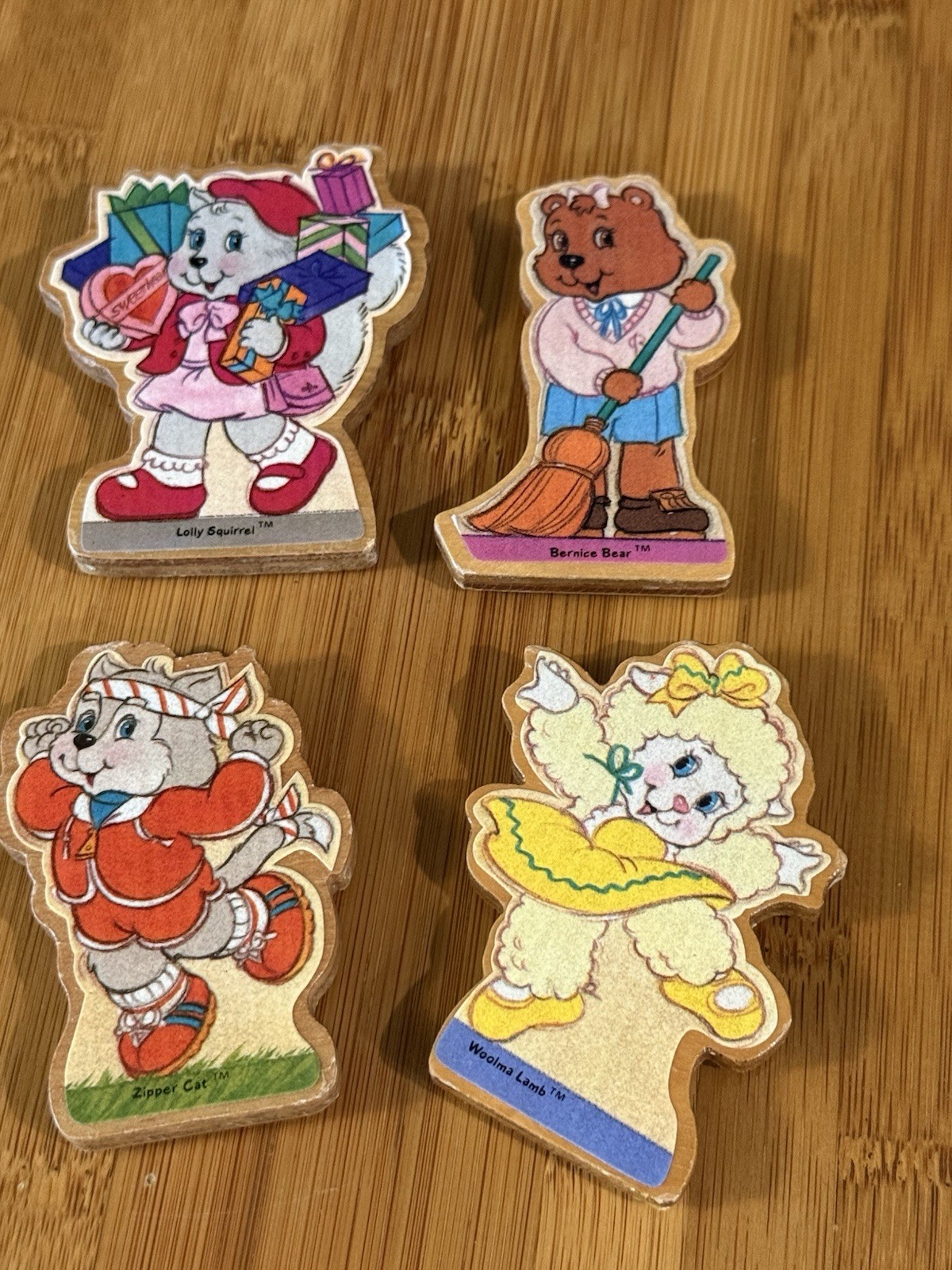 4 vintage 1984 The Get Along Gang wooden refrigerator magnets American Greeting