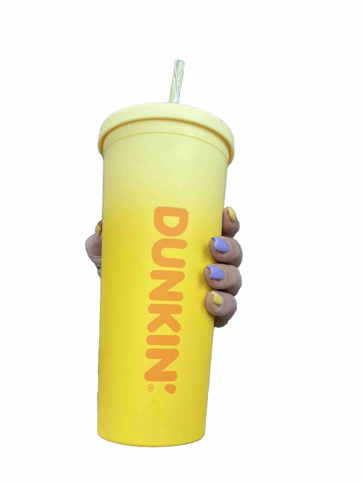 Dunkin Donuts 24oz Lemon Ombré Acrylic Travel Cup Tumbler Straw 2023 NWT