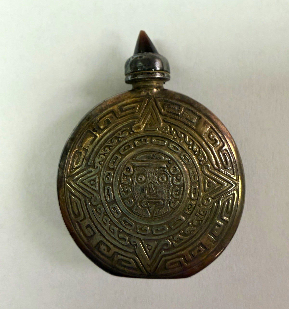 VtgOrmexMexicanSterlingSilver925 AztecCalendar MiniaturePerfumeBottleScentFlask VtgOrmexMexicanSterlingSilver925 AztecCalendar MiniaturePerfumeBottleScentFlask