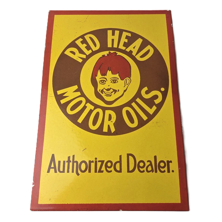 Vintage Red Head Gasoline Sign - Gasoline Pump Authorized Dealer Porcelain Sign Vintage Red Head Gasoline Sign - Gasoline Pump Authorized Dealer Porcelain Sign