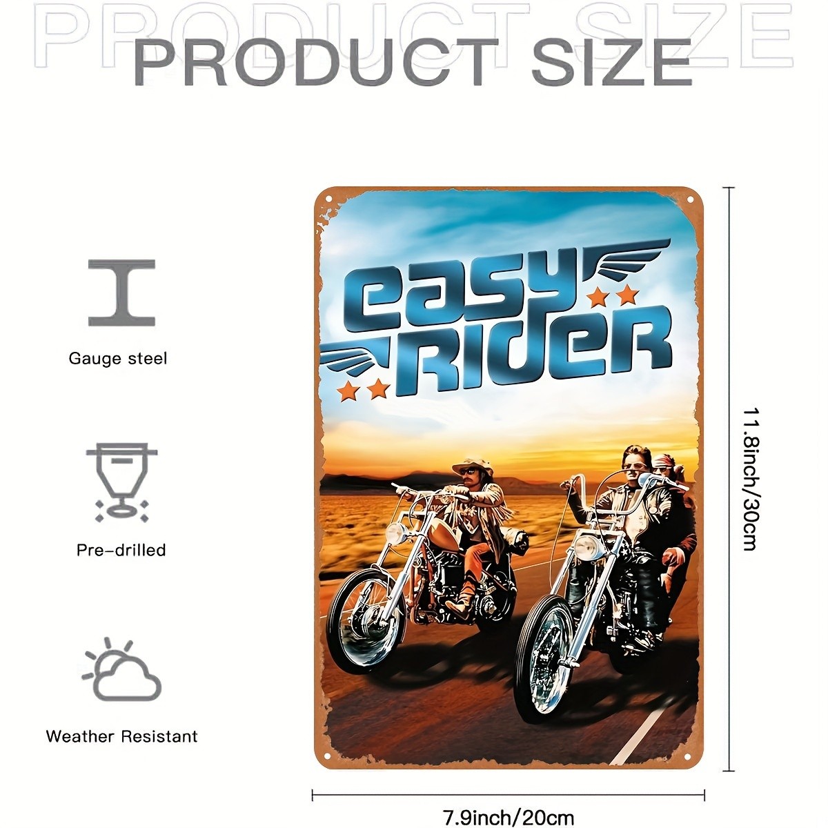 1pc Easy Rider Vintage Motorcycle Metal Sign - 8x12" | Classic Americana & Weste