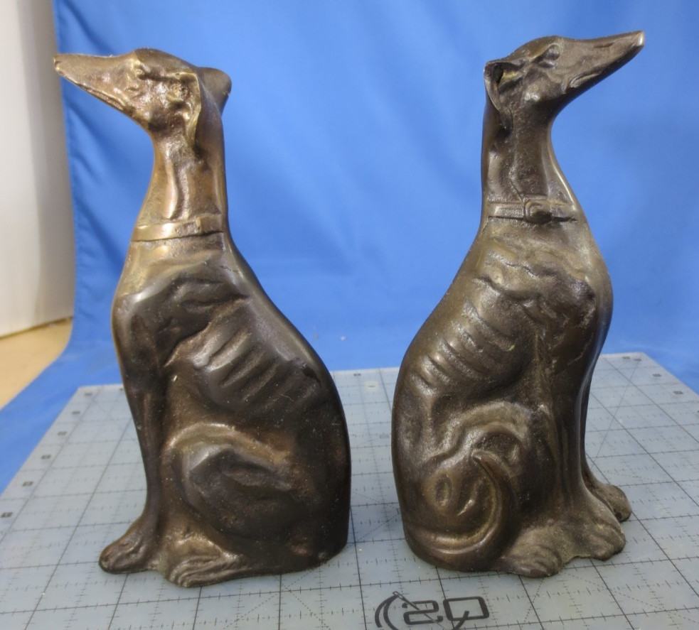 (2) Sitting 7" Whippet/Italian Greyhound Dog Cast Bronze Sculpture Statue (2) Sitting 7" Whippet/Italian Greyhound Dog Cast Bronze Sculpture Statue