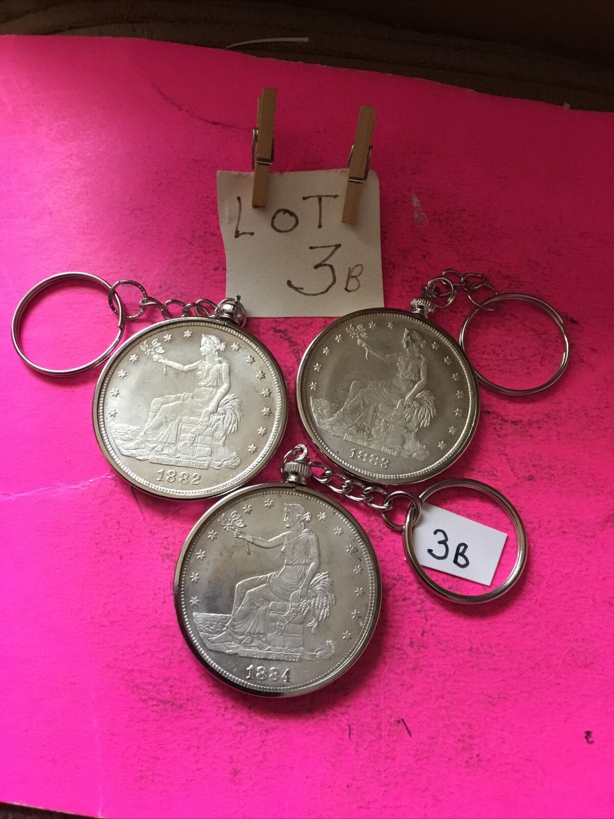Set 3 Lot Coin Keychains 1882-1883-1884 Copies Junk Drawer Estate Find Read
