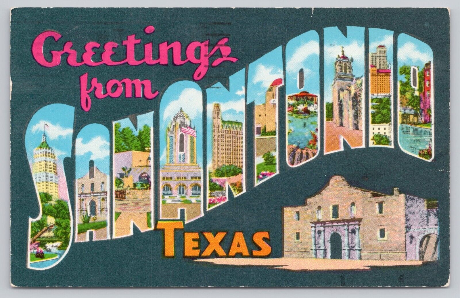 San Antonio Texas, Large Letter Greetings, The Alamo, Vintage Postcard