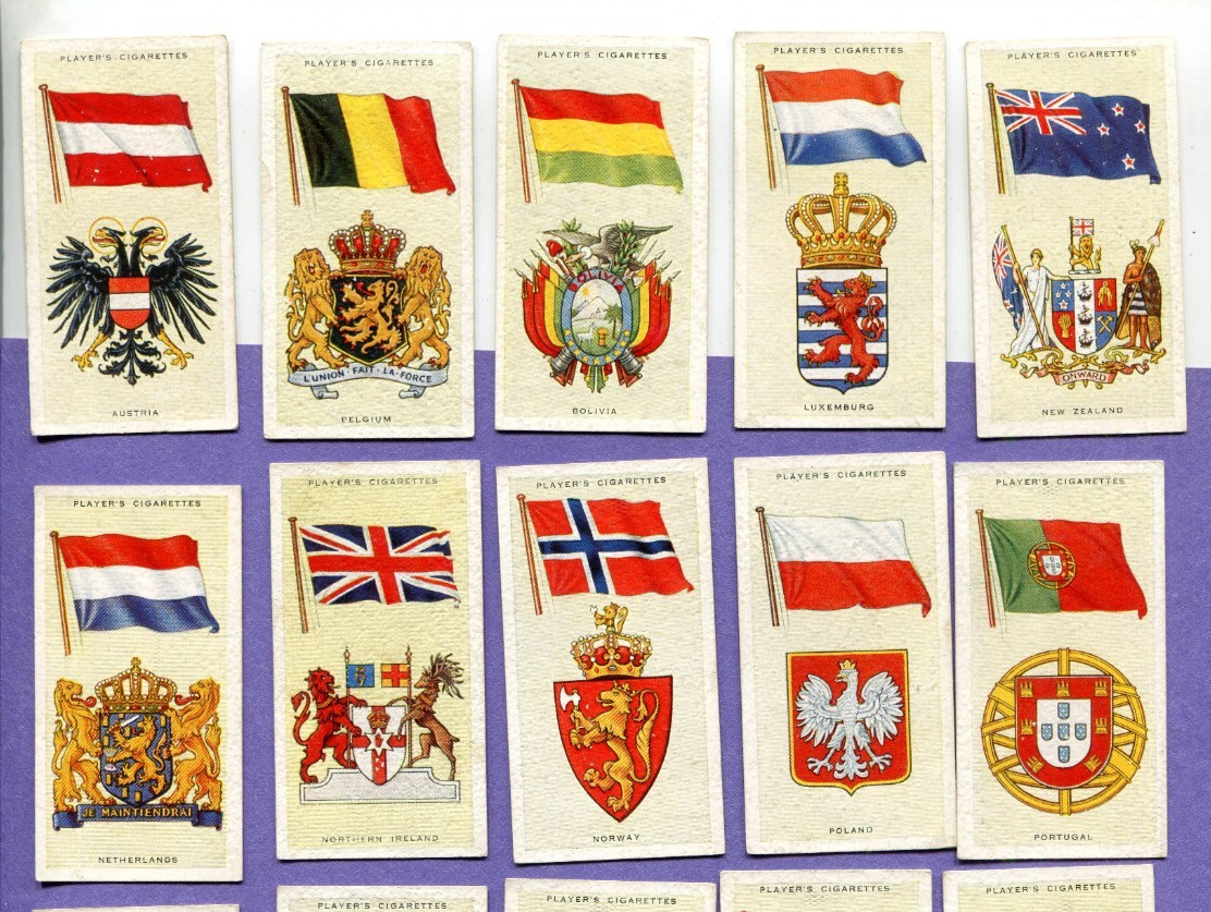 1936 JOHN PLAYER & SONS NATIONAL FLAGS AND ARMS 50 TOBACCO CARD SET