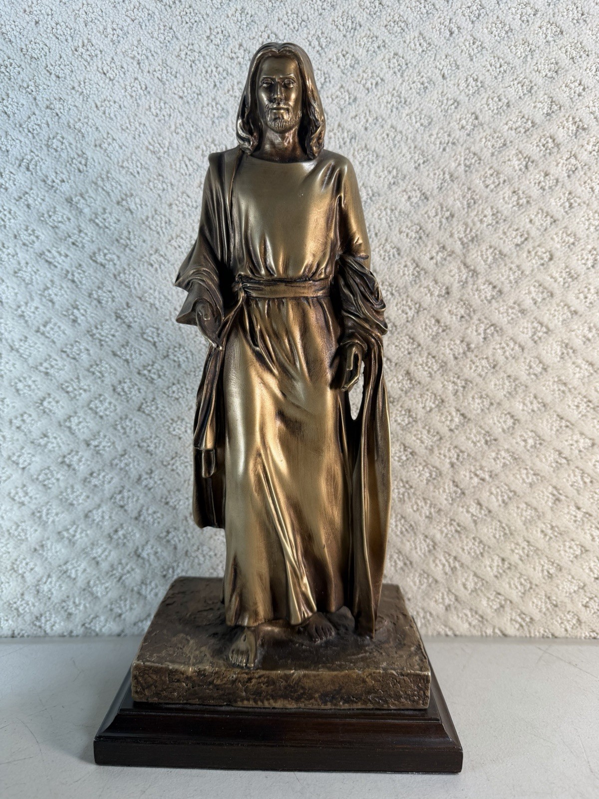 Angela Johnson Jesus Christ Statue Figurine Tone Sculpture Wood Base Lds
