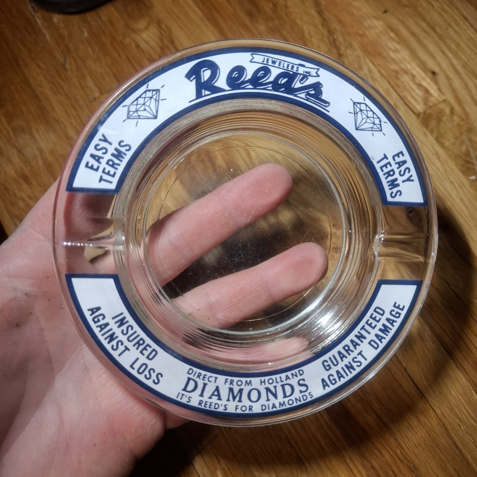 Vintage rare Reed's Jewelers Diamonds  Jewelry  Advertisement glass ashtray