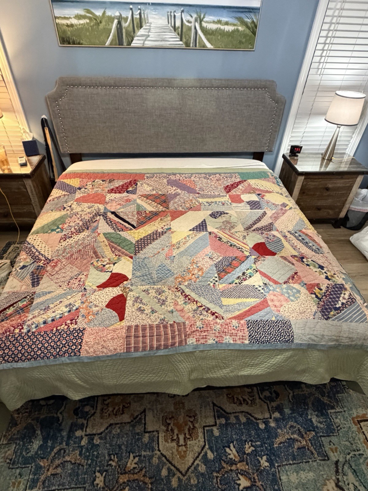 Vintage Heavy Crazy Patch Quilt 66x80 Handmade Scrap Patchwork Cutter Repair Vintage Heavy Crazy Patch Quilt 66x80 Handmade Scrap Patchwork Cutter Repair