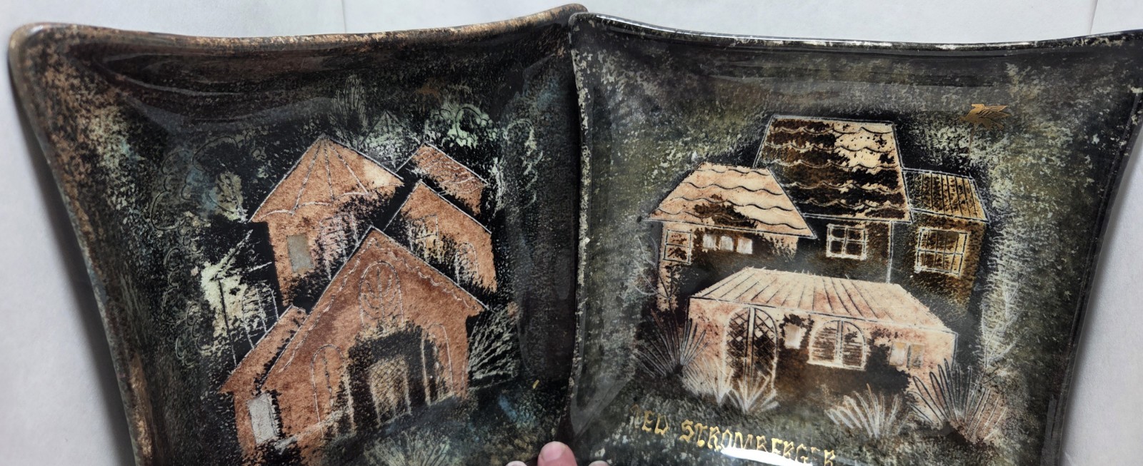 Vintage Sascha Brastoff Trinket Dishes/ashtrays With Hand Painted Houses USA Vintage Sascha Brastoff Trinket Dishes/ashtrays With Hand Painted Houses USA